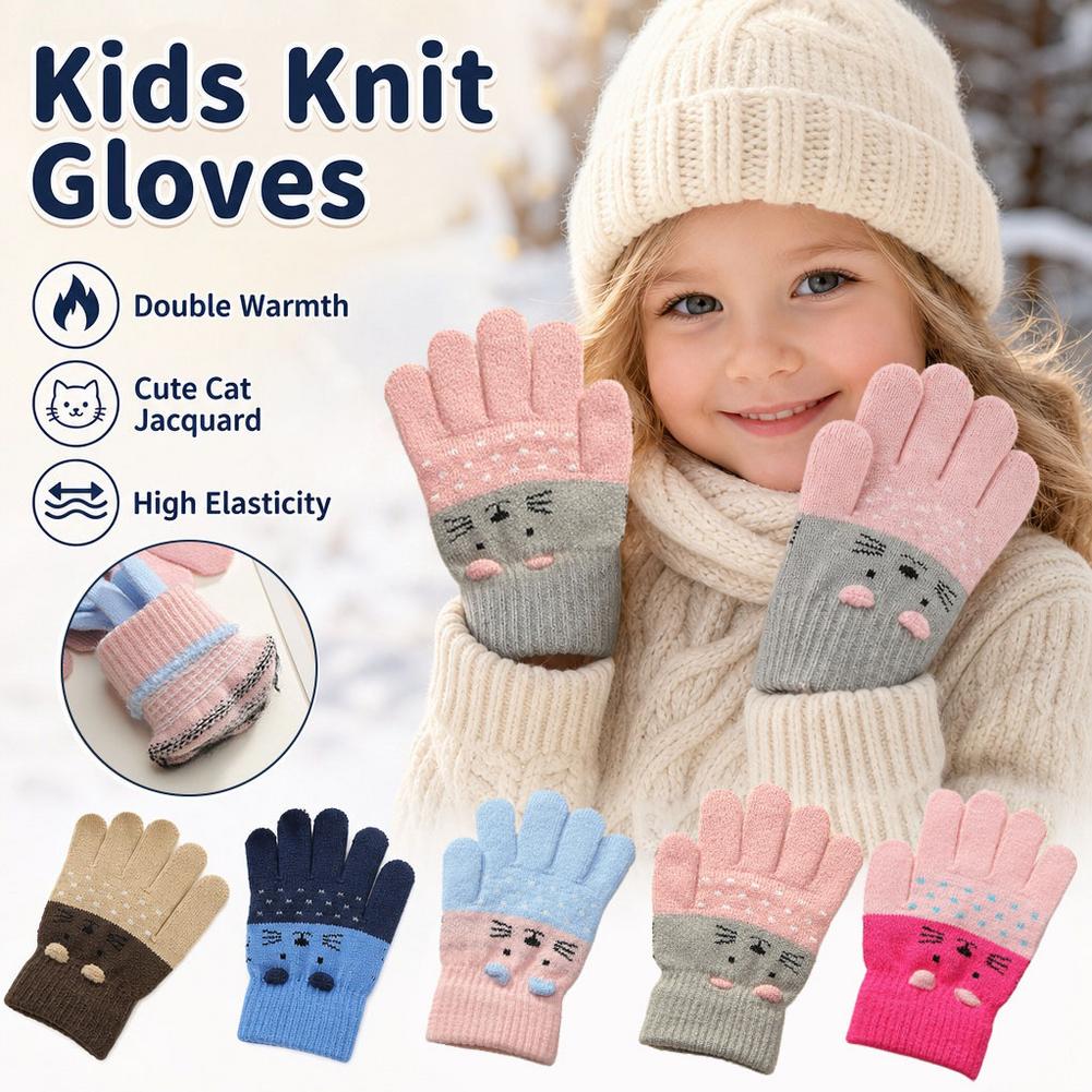 Wool Glove Lined - Kids Knit Gloves Winter Fleece Lined